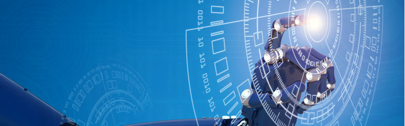 main robotisée cliquant sur des données numériques